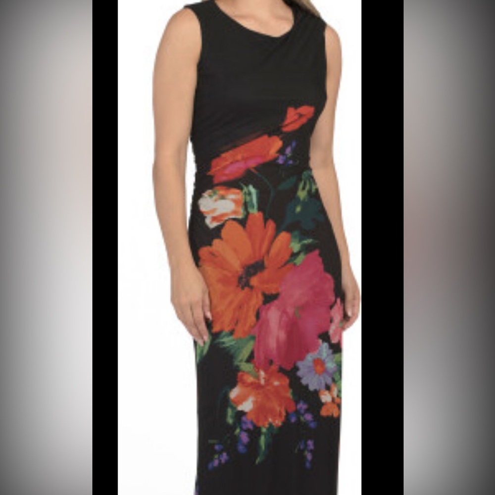 Rachel Zoe Black Mesh Floral Print cocktail Formal  Dress
